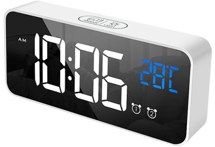 LED Digital Alarm Clock for Bedroom Electronic Clock with Thermometer 2 Alarms Snooze Function 4 Level Brightness Mirror Clocks USB Charging for Bedside Desk Office