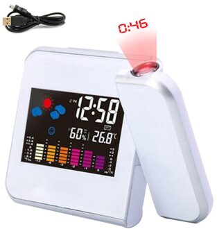 Led Digitale Projectie Wekker Temperatuur Thermometer Desk Tijd Datum Display Projector Kalender Usb Charger Tafel Led Klok wit
