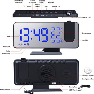 Led Digitale Smart Wekker Met Fm Radio Elektronische Desktop Klok, Usb Wekker Met Projectie Tijd zwart blauw World