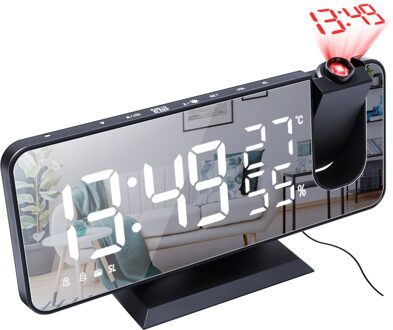 Led Digitale Wekker Horloge Tafel Elektronische Desktop Klokken Usb Wakker Fm Radio Tijd Projector Snooze Functie 2 alarm zwart-wit