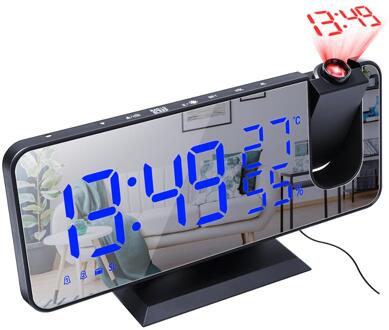 Led Digitale Wekker Horloge Tafel Elektronische Desktop Klokken Usb Wakker Fm Radio Tijd Projector Snooze Functie 2 Alarm zwart