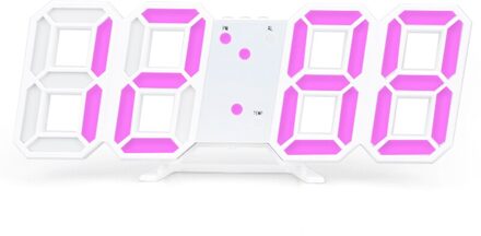 Led Digitale Wekker Moderne 3D Grote Wandklok Elektronische Lichtgevende Tafel Klokken Home Decoratie 3d Elektronische Wekker roze kleur