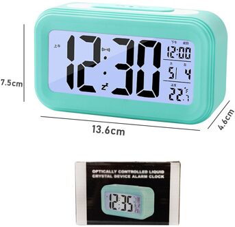 Led Digitale Wekker Smart Mute Backlight Elektronische Klok Temperatuur Kalender Snooze Functie Wekker blauw