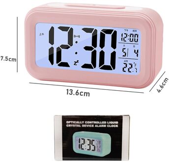 Led Digitale Wekker Smart Mute Backlight Elektronische Klok Temperatuur Kalender Snooze Functie Wekker roze