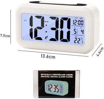 Led Digitale Wekker Smart Mute Backlight Elektronische Klok Temperatuur Kalender Snooze Functie Wekker wit