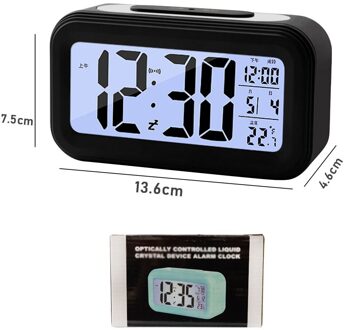 Led Digitale Wekker Smart Mute Backlight Elektronische Klok Temperatuur Kalender Snooze Functie Wekker zwart