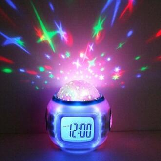 Led Digitale Wekker Snooze Starry Star Gloeiende Wekker Voor Kinderen Babykamer Kalender Thermometer Nachtlampje Projector