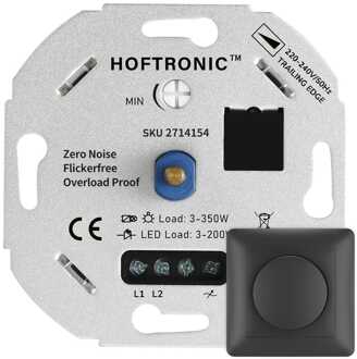 LED dimmer - 3-200 watt - Geschikt voor fase afsnijding - Universeel - Incl. zwart afdekraam en draaiknop Grijs