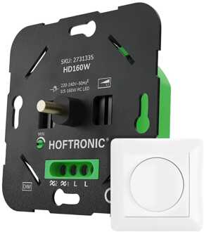LED dimmer met draaiknop HD160W - 0.5-160W - Fase-afsnijding (trailing edge) - Wisselschakeling - Soft-start - Instelbare dimbaarheid - Inclusief wit afdekraam Zwart