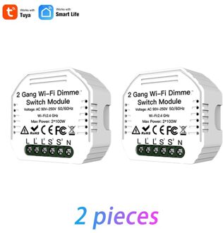 Led Dimmer Module Smart Leven/Tuya App Diy 2 Gang Wifi 2 Way Lichtschakelaar Afstandsbediening Werk met Alexa Google Thuis 2 stukken