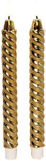 LED dinerkaarsen - 2x -goud glimmend - 25 cm - swirl