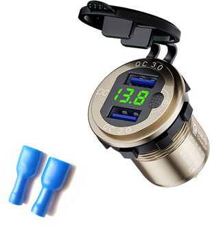 Led Display 36W QC3.0 Auto Aansteker Plug Metalen Waterdichte Universele Motorfiets Truck Usb Charger Socket Voor Telefoon Tablet goud