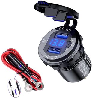 Led Display 36W QC3.0 Auto Aansteker Plug Metalen Waterdichte Universele Motorfiets Truck Usb Charger Socket Voor Telefoon Tablet zwart-kabel