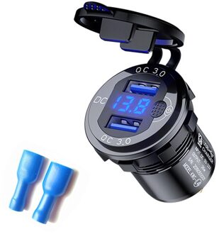 Led Display 36W QC3.0 Auto Aansteker Plug Metalen Waterdichte Universele Motorfiets Truck Usb Charger Socket Voor Telefoon Tablet zwart