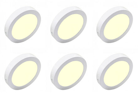 LED Downlight 6 Pack - Opbouw Rond 12W - Warm Wit 3000K - Mat Wit Aluminium - Ø170mm