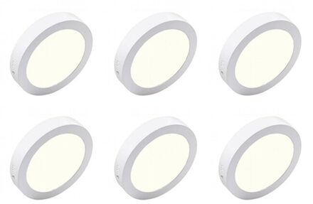 LED Downlight 6 Pack - Opbouw Rond 18W - Natuurlijk Wit 4200K - Mat Wit Aluminium - Ø225mm