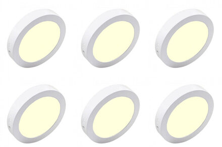 LED Downlight 6 Pack - Opbouw - Rond 18W - Warm Wit 3000K - Mat Wit Aluminium - Ø225mm