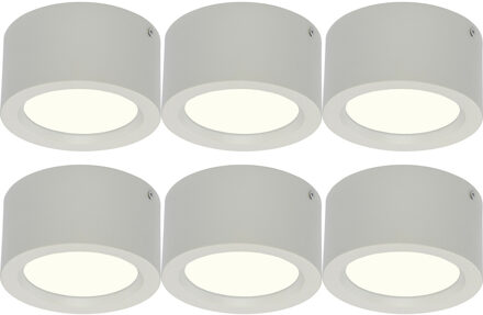 LED Downlight 6 Pack - Opbouw Rond Hoog 10W - Natuurlijk Wit 4200K - Mat Wit Aluminium - Ø140mm