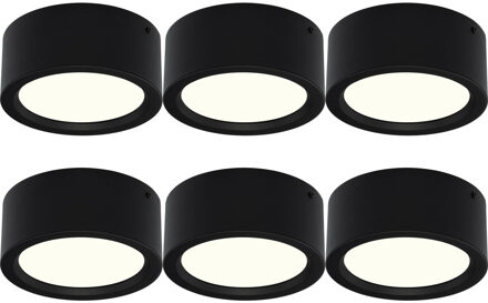 LED Downlight 6 Pack - Opbouw Rond Hoog 15W - Natuurlijk Wit 4200K - Mat Zwart Aluminium - Ø180mm