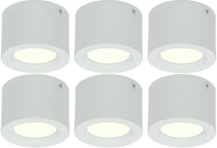 LED Downlight 6 Pack - Opbouw Rond Hoog 5W - Natuurlijk Wit 4200K - Mat Wit Aluminium - Ø105mm