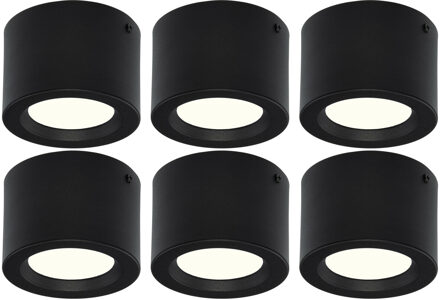 LED Downlight 6 Pack - Opbouw Rond Hoog 5W - Natuurlijk Wit 4200K - Mat Zwart Aluminium - Ø105mm