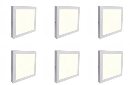 LED Downlight 6 Pack - Opbouw Vierkant 18W - Natuurlijk Wit 4200K - Mat Wit Aluminium - 225mm