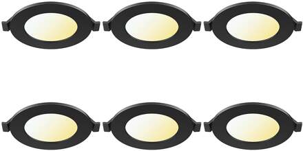 LED Downlight Inbouwspot 6 Stuks - Brinton Thin - 3W 220lm 120° Bundelhoek - Aanpasbare Lichtkleur 3000K-4000K-6500K - IP40 - Rond - Zwart - Ø85mm Buitenmaat - Ø70mm Zaagmaat Helder/Koud wit;Warm wit;Natuurlijk wit