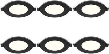 LED Downlight Inbouwspot 6 Stuks - Brinton Thin - 3W 220lm 120° Bundelhoek - Natuurlijk Wit 4000K - IP40 - Rond - Zwart - Ø85mm Buitenmaat - Ø70mm Zaagmaat