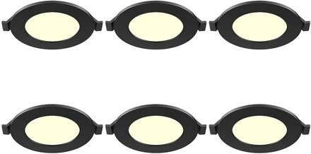 LED Downlight Inbouwspot 6 Stuks - Brinton Thin - 3W 220lm 120° Bundelhoek - Warm Wit 3000K - IP40 - Rond - Zwart - Ø85mm Buitenmaat - Ø70mm Zaagmaat
