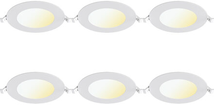 LED Downlight Inbouwspot 6 Stuks - Brinton Thin - 6W 470lm 120° Bundelhoek - Aanpasbare Lichtkleur 3000K-4000K-6500K - IP40 - Rond - Wit - Ø128mm Buitenmaat - Ø110mm Zaagmaat Helder/Koud wit;Warm wit;Natuurlijk wit