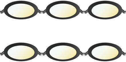 LED Downlight Inbouwspot Dimbaar 6 Stuks - Brinton Thin - 12W 1120lm 120° Bundelhoek - Aanpasbare Lichtkleur 3000K-4000K-6500K - IP40 - Rond - Zwart - Ø170mm Buitenmaat - Ø150mm Zaagmaat Helder/Koud wit;Warm wit;Natuurlijk wit