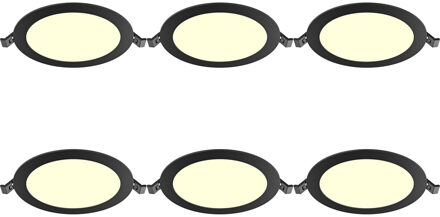 LED Downlight Inbouwspot Dimbaar 6 Stuks - Brinton Thin - 12W 1120lm 120° Bundelhoek - Warm Wit 3000K - IP40 - Rond - Zwart - Ø170mm Buitenmaat - Ø150mm Zaagmaat