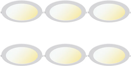 LED Downlight Inbouwspot Dimbaar 6 Stuks - Brinton Thin - 18W 1800lm 120° Bundelhoek - Aanpasbare Lichtkleur 3000K-4000K-6500K - IP40 - Rond - Wit - Ø229mm Buitenmaat - Ø205mm Zaagmaat Helder/Koud wit;Warm wit;Natuurlijk wit