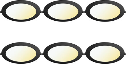 LED Downlight Inbouwspot Dimbaar 6 Stuks - Brinton Thin - 18W 1800lm 120° Bundelhoek - Aanpasbare Lichtkleur 3000K-4000K-6500K - IP40 - Rond - Zwart - Ø229mm Buitenmaat - Ø205mm Zaagmaat Helder/Koud wit;Warm wit;Natuurlijk wit