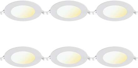 LED Downlight Inbouwspot Dimbaar 6 Stuks - Brinton Thin - 6W 470lm 120° Bundelhoek - Aanpasbare Lichtkleur 3000K-4000K-6500K - IP40 - Rond - Wit - Ø128mm Buitenmaat - Ø110mm Zaagmaat Helder/Koud wit;Warm wit;Natuurlijk wit