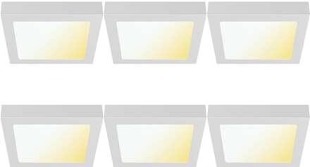 LED Downlight Opbouwspot - LED Paneel Slim 6 Stuks - Brinton Thin - 24W 2400lm 120° Bundelhoek - Aanpasbare Lichtkleur 3000K-4000K-6500K - IP40 - Vierkant - Wit - 272x272mm Helder/Koud wit;Warm wit;Natuurlijk wit
