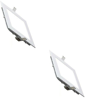 LED Downlight Slim 2 Pack - Inbouw Vierkant 12W - Helder/Koud Wit 6400K - Mat Wit Aluminium - 170mm