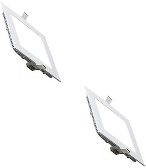 LED Downlight Slim 2 Pack - Inbouw Vierkant 18W - Helder/Koud Wit 6400K - Mat Wit Aluminium - 225mm