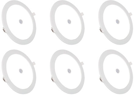 Led Downlight Slim 6 Pack - Aigi - Pir Bewegingssensor 360° - Inbouw Rond 12w - Helder/koud Wit 6000k - Mat Wit - Ø170mm