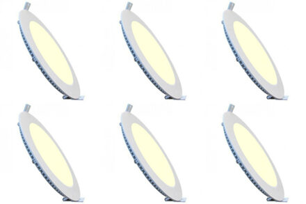 LED Downlight Slim 6 Pack - Inbouw Rond 12W - Warm Wit 2700K - Mat Wit Aluminium - Ø170mm