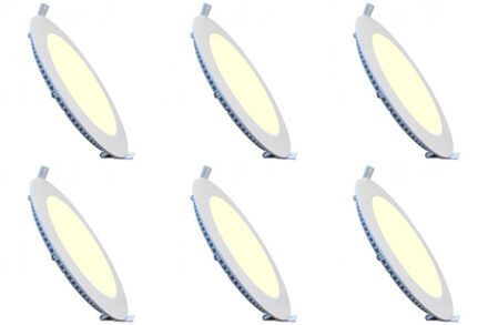 LED Downlight Slim 6 Pack - Inbouw Rond 15W - Warm Wit 2700K - Mat Wit Aluminium - Ø195mm