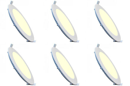 LED Downlight Slim 6 Pack - Inbouw Rond 18W - Warm Wit 2700K - Mat Wit Aluminium - Ø225mm