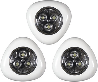 LED Druklampjes set van 3x - wit - touch - zelfklevend