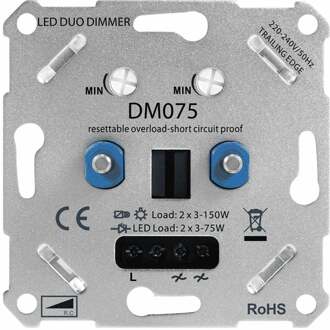 LED Duo Dimmer inbouw - 2x3-75 Watt - Fase afsnijding