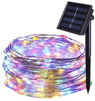Led Fairy Solar Snaar Licht Koperdraad Guirlande Lamp Voor Outdoor Wedding Party Romantische Lichten Buiten Verlichting 100led veelkleurig