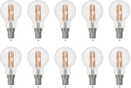 LED filament lamp E14 G45, set van 10, 3000 K transparant