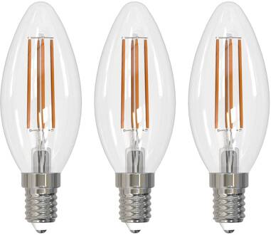 LED filament lamp E14 kaars, set van 3, 2700 K transparant