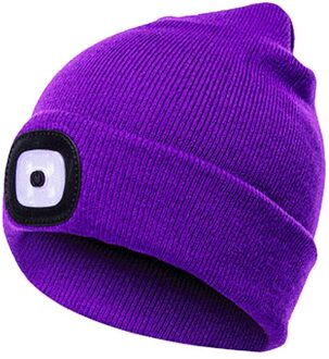 LED Flash Gebreide Cap Winddicht Coldproof Warme Muts Outdoor Vissen Aangestoken Mutsen Hoed Mutsen LED verlichting gebreide warme muts paars
