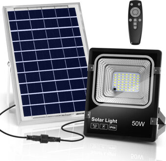 LED Floodlight op Zonne-energie - LED Schijnwerper - Aigi Solina - LED Solar Tuinverlichting Wandlamp - Zwart