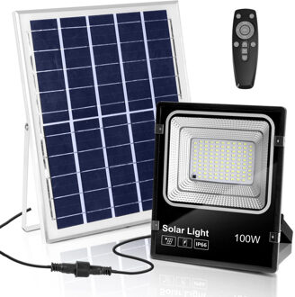 LED Floodlight op Zonne-energie - LED Schijnwerper - Aigi Solina - LED Solar Tuinverlichting Wandlamp - Zwart